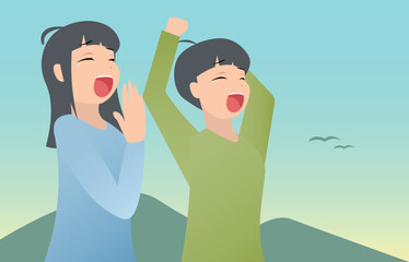 アニメ風な「あくび」のベクターイラストレーション