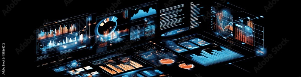 Aufkleber Data screens displaying various graphs on a dark background.