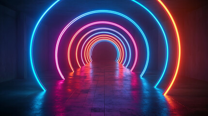 Naklejka premium A neon colored tunnel with a red, blue, and green light