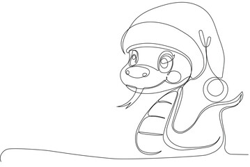 Coloring page of a funny friendly snake wearing a Santa hat. Vector outline drawing. No artificial intelligence was used to create the illustration. . Vector illustration