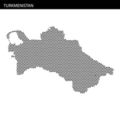 Fototapeta premium Outline of Turkmenistan displayed with hexagonal dotted pattern on a textured background