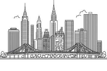 New York City skyline outline with iconic buildings and bridge design