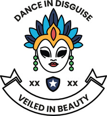 Illustration in concept of Dance Mask in line illustration style