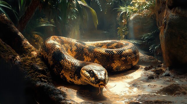 Magnificent Serpent in Lush Jungle: A Captivating Wildlife Image