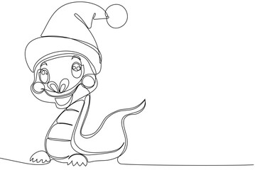 Coloring page of a funny friendly snake wearing a Santa hat. Vector outline drawing. No artificial intelligence was used to create the illustration. . Vector illustration