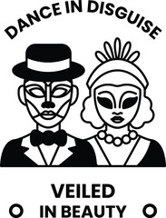 Illustration in concept of Dance Mask in line illustration style