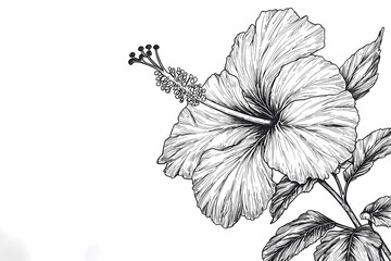 Fototapeta premium Detailed Black and White Illustration of a Hibiscus Flower