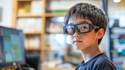 A boy student learns about technology in education, exploring how AI and VR enhance learning outcomes