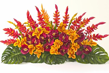 Vibrant Jungle Flower Arrangement with Exotic Petals and Foliage