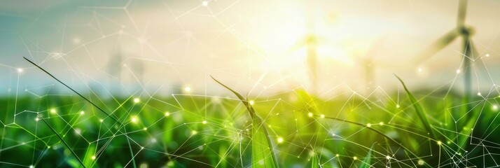 Green Energy and Sustainable Technology: Wind Turbines in a Lush Meadow
