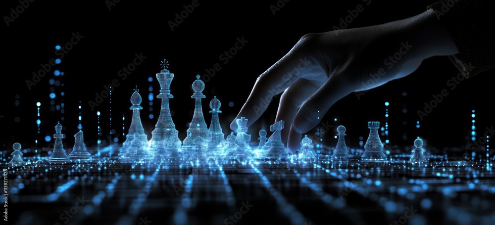 Poster digital chess game with hand.