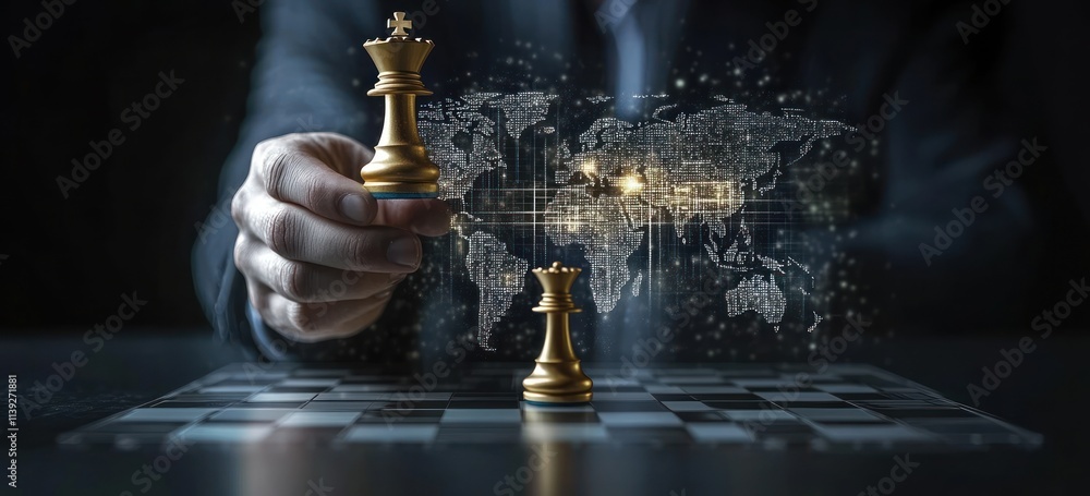 Poster Chess game with world map strategy.