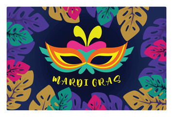 Obraz premium Mardi Gras mask with colorful tropical leaves.