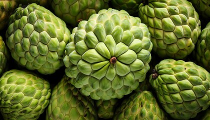 Obraz premium Flat Lay Top View of Bright Ripe Fragrant Green Custard apple Fruit as Background