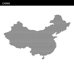 Detailed dot pattern representation of China showing geographic outline and features