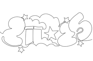 Continuous one line doodle drawing of new year 2025. Holiday concept, festive New year handwriting text, minimalist design. Vector illustration