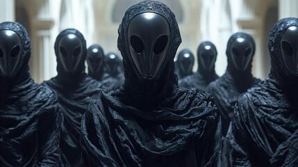 Mysterious Figures in Dark Robes: A Haunting Image