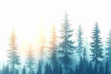 Obraz premium Enchanted Misty Forest with Soft Light and Pine Trees at Sunrise