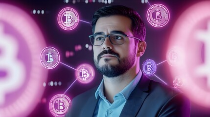 bitcoin cryptocurrency businessman concept - neon