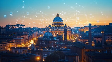 Futuristic Smart City Landscape with Digital Community in Rome