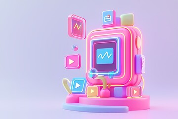 Colorful Digital Media Display with Interactive Icons and Effects