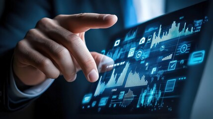Fototapeta premium A man entrepreneur discusses digital marketing and pay-per-click advertising, highlighting effective ways to boost online visibility