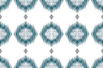 set of elements. Teal and Gray Ikat Pattern with Diamond Motifs on White Background. Design for Carpet, wallpaper, clothing, wrapping, fabric, cover, textile.