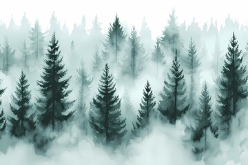 Obraz premium Misty Forest Landscape with Tall Pine Trees and Soft Fog
