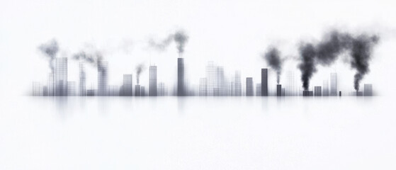 Fototapeta premium Futuristic city skyline with smoke and pollution effects, illustrating urban challenges