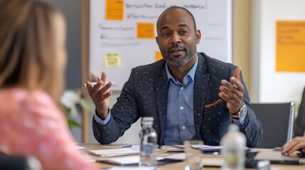 A man manager conducts workshops on business meetings and productivity, showcasing how clear goals improve outcomes