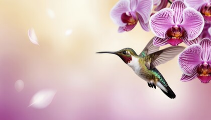 Naklejka premium Hummingbird with pink flower