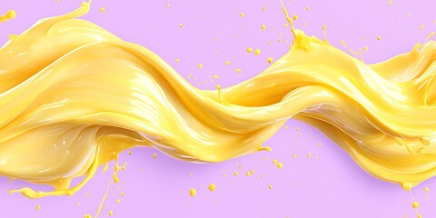 Abstract flowing yellow liquid splash on purple background. (1)