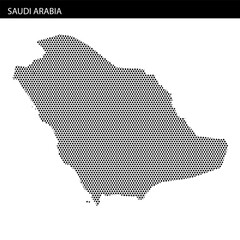 Fototapeta premium Map outline of Saudi Arabia with hexagonal dotted pattern and abstract design elements