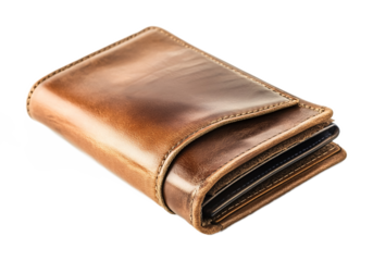 Brown checkbook wallet isolated against a white background