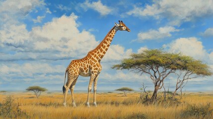 Obraz premium Majestic Giraffe Standing Gracefully in an African Landscape