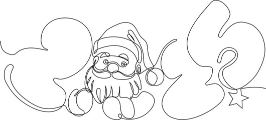 Continuous one line doodle drawing of new year 2025. Holiday concept, festive New year handwriting text, minimalist design. Vector illustration