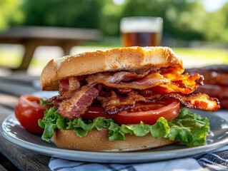 bacon lettuce and tomato sandwich on white plate, blt