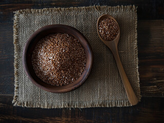 flaxseeds in a wooden bowl
