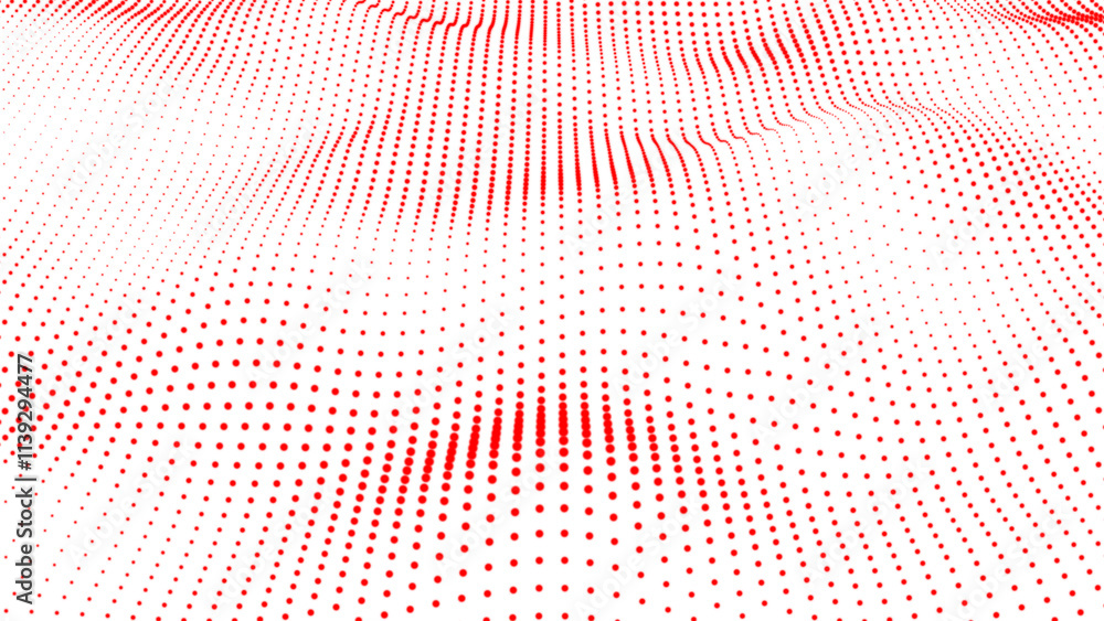 Poster abstract white background wave red dot particles form. technology: futuristic digital flow seamless 