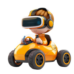 Fototapeta premium Child Enjoying Virtual Learning Experience with VR Glasses in a Toy Car