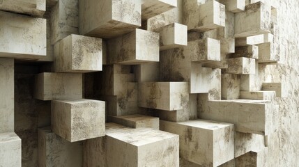 Abstract Stone Cubes: A 3D Render of Textured Blocks