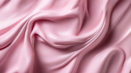 Obraz premium Luxurious silky cosmetic cream texture spread smoothly on soft pink background – high-resolution image perfect for beauty, skincare, makeup, and cosmetic design projects