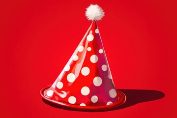 Bright Cartoon Style Party Hat on Red Background