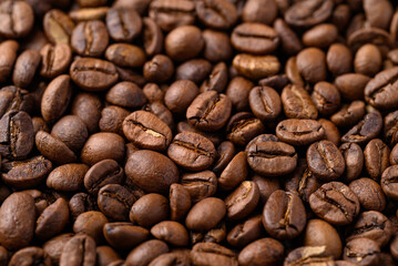 Roasted coffee beans background, Arabica coffee