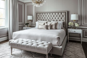 Luxurious Bedroom with Modern Elegance and Neutral Tones by Generative AI