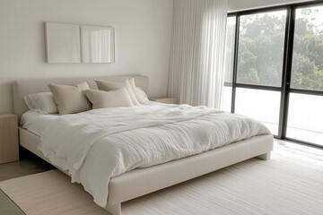 Minimalist Modern Bedroom with Soft Natural Light by Generative AI