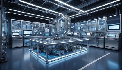 Obraz premium Futuristic Laboratory Interior Advanced Technology Research Center