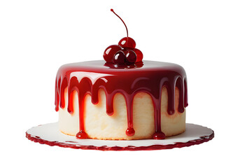 Bright cherry cake close-up culinary art dessert isolated on transparent background