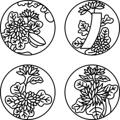 9月のシンプル円形花札アイコンセット