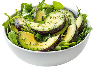 Fresh Avocado Slices on Green Salad in Bowl
